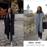 2016韩国代购秋冬新毛呢大衣女士时尚加厚直筒长款羊毛绒外套风衣