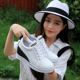 春秋新款内增高女鞋平底单鞋韩版休闲运动鞋学生鞋坡跟系带小白鞋