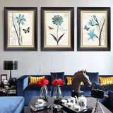 客厅装饰画美式现代简约沙发背景有框三联画墙画壁画餐厅挂画花卉