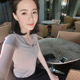 夏季韩版纯棉白色v领t恤女修身短袖显瘦上衣百搭时尚性感打底衫潮