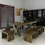 全实木做旧餐桌 原木会议桌 美式办公桌椅 北欧风格设计书桌组合