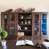 实木橡木书房组合书柜带门置物柜简约现代书橱玻璃储物柜中式书架