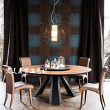 美式铁艺茶几圆形复古做旧大圆桌实木咖啡厅餐桌洽谈桌餐厅桌椅