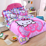 纯棉全棉四件套儿童卡通Kitty猫粉色床单被套2.2x2.4米床上2x2.3