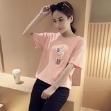 夏季新款韩版2016时尚卡通印花圆领打底衫上衣女纯棉短袖t恤女装