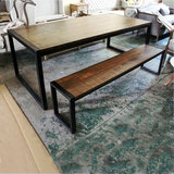 美式简约实木餐桌椅组合铁艺复古做旧原木休闲长方形桌子椅子餐厅