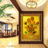 玄关装饰画欧式花卉梵高向日葵仿真油画客厅走廊过道竖版家居挂画