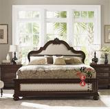 美式乡村实木布艺床欧式复古做旧橡木婚床简约软包布床卧室双人床