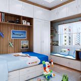 艾美格 儿童房卧室定制 地中海风格木质衣柜榻榻米书柜书桌组合