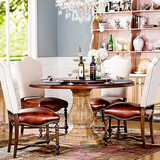 美式实木圆餐桌欧式新古典餐桌椅组合可旋转手工雕花餐台高端定制
