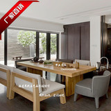 全实木餐桌椅组合美式长方形饭桌会议办公桌复古原木设计师工作台