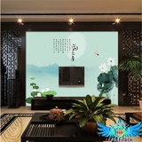 现代中式3d立体荷花山水风景电视背景墙壁纸    客厅沙发大型壁画
