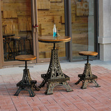 loft工业复古铁艺做旧吧台巴黎埃菲尔铁塔升降桌椅组合酒吧咖啡厅