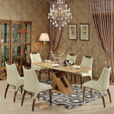 欧玛莎中式现代 实木餐桌椅组合 大理石小户型 饭桌 圆型 全实木