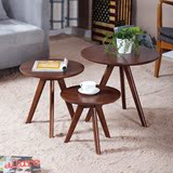 日式实木茶几北欧橡木咖啡圆形小桌子简约小户型胡桃木色沙发边几