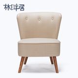 单人沙发椅现代简约 客厅实木复古北欧休闲欧式 木质高背椅洽谈椅