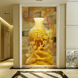 大型墙纸壁画现代中式客厅玄关背景壁纸玉雕花瓶福字无缝定制墙布