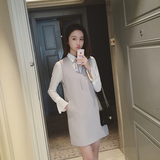 2016春装新款 韩版气质长袖衬衫背心套装裙 春秋时尚两件套连衣裙