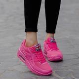 夏季韩版骚粉运动鞋女玫红气垫鞋增高女鞋网面透气休闲学生跑步鞋