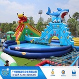 直销大型水上乐园设备儿童公园游乐园充气水上滑梯龙鲨戏水池组合