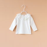 2016春装女童花边领长袖T恤1-3岁婴儿童宝宝白色打底衫全棉 百搭