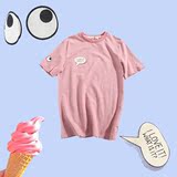 大眼萌 可爱冰淇淋粉色韩风街头中性宽松帅气短袖T恤小清新女装夏