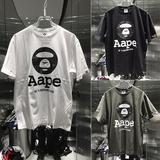 香港正品代购AAPE男士迷彩猿人头LOGO印花直筒运动短袖T恤 男