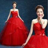 2016最新款婚纱礼服红色抹胸韩版齐地新娘结婚修身显瘦绑带婚纱