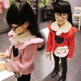 韩国童装2015秋冬新款女童加绒卫衣儿童爱心加厚套头绒衫上衣外套