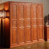 现代中式二三四五六门组合成人大衣柜实木质平开门卧室加顶衣橱柜