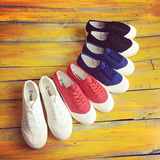 环球新款帆布鞋女小白鞋夏季松糕平跟鞋学生韩版系带单鞋板鞋球鞋