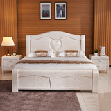全实木床双人床结婚床大床白色实木床榆木床心型雕花床