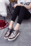 2016新款韩版松糕镂空星星高跟系带坡跟女单鞋厚底透气休闲学生鞋