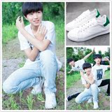 TFBOYS同款鞋子王俊凯同款帆布鞋学生小白鞋绿尾运动鞋透气女单鞋