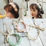 新款韩国进口儿童头饰发饰品女童发带超仙花朵蕾丝飘带发箍