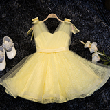 女童婚纱公主裙大合唱演出服装黄色花朵蓬蓬裙六一儿童主持人礼服