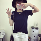 韩国夏季半袖女装打底衫大码宽松体恤纯色短袖T恤女学生休闲上衣