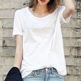 【天天特价】夏季新款纯棉欧美宽松大码女装五分短袖纯色圆领T恤