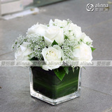 白玫瑰会议桌花商务鲜花宴会活动签到台花北京同城鲜花速递年会
