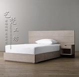 现代简约橡木实木双人床 美式仿古做旧风格 法式全实木床出口家具