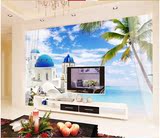 地中海大型无缝壁画墙壁纸 客厅沙发3D电视背景墙 希腊蓝色爱琴海