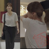 2016夏季韩国明星同款夏装条纹T恤拼接短袖圆领打底衫