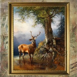 动物喷绘油画欧式客厅玄关餐厅发财鹿装饰画壁挂画竖版招财鹿DP99