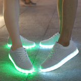发光鞋男USB充电情侣夜光鞋白色板鞋韩版潮夏季荧光鞋透气男网鞋
