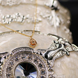 韩国代购纯18金项链 水滴钻石双层镂空黄金玫瑰金白金锁骨一体链