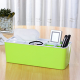 办公桌面收纳纸巾盒塑料创意抽纸盒糖果色茶几遥控器架多功能笔筒