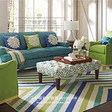 时尚简欧现代个性客厅卧室茶几床边飘窗创意不规则条纹蓝绿白地毯