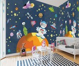 定制手绘太空蓝宇宙儿童房卧室背景墙壁纸 墙纸 无缝大型整张壁画