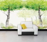 定制手绘树林绿草电视沙发背景墙壁纸卧室墙纸 无缝大型整张壁画