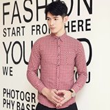 日系小格子衬衫男长袖修身 韩版常规薄款外套 文艺简约青少年学生